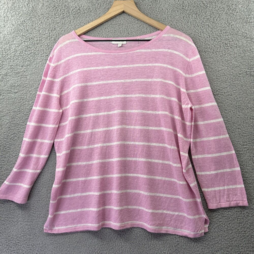KINROSS Linen Top Womens Large Preppy Coastal Nautical Pastel Striped Relaxed